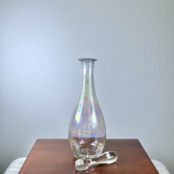 Vintage Iridescent Rainbow Handblown MCM Clear Art Glass Toscany Decanter Genie - Picture 4 of 11